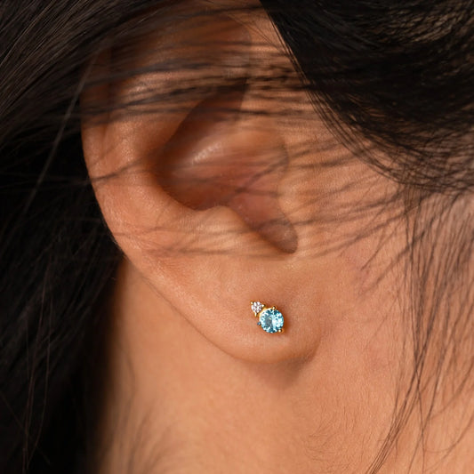 Birthstone With Diamond Stud Earring