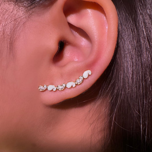White Heart Climber Earring